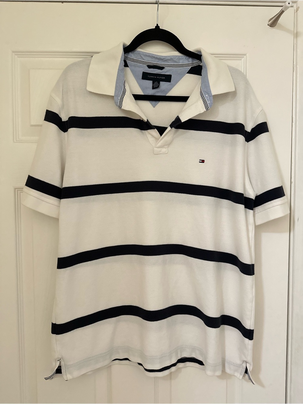 NWOT Tommy Hilfiger Sz L Striped Rugby Polo Shirt 100% Cotton Embroidered Logo
